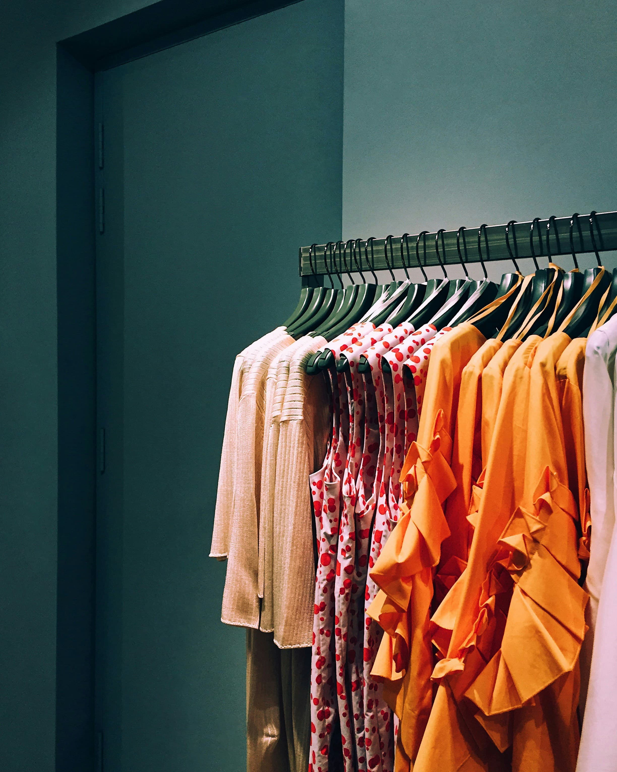 Fashion apparel collection on a boutique rack